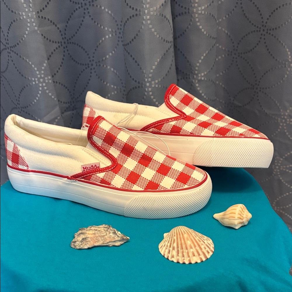 Mudd Red and White Checkered Slip-On Shoes